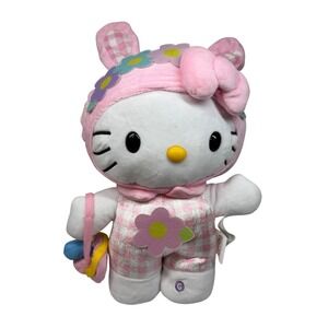 Hello Kitty Plush Toy Easter Bunny Pink Gingham Basket Eggs Sanrio Animal Music